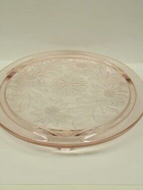 Jeannette Depression Glass Pink SUNFLOWER 9 3/4 Inch Three-Footed Cake Plate